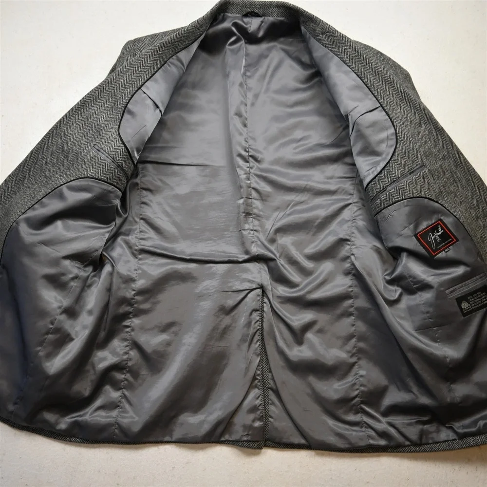 Vtg Joe Namath 48L Gray Herringbone Wool‎ Tweed Mens Blazer Jacket Sport Coat_6